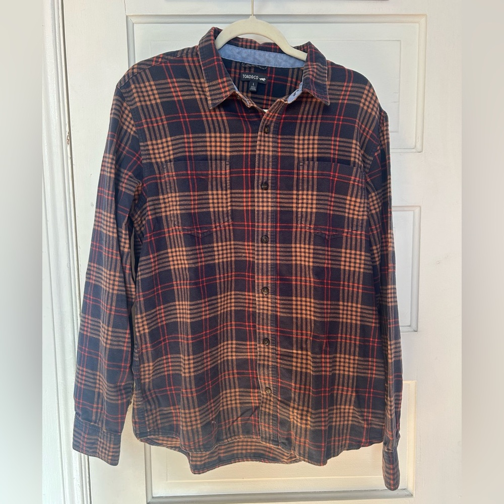 Toad&Co Large Natural Organic Cotton Pinevale Plaid Flannel Shirt Hiking Layer